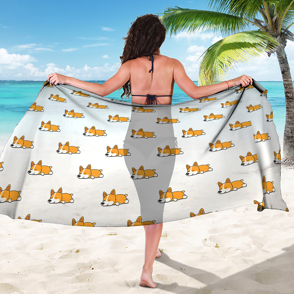 Sleeping Corgi Pattern Print Beach Sarong Wrap