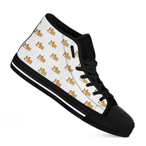 Sleeping Corgi Pattern Print Black High Top Shoes