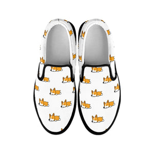 Sleeping Corgi Pattern Print Black Slip On Shoes