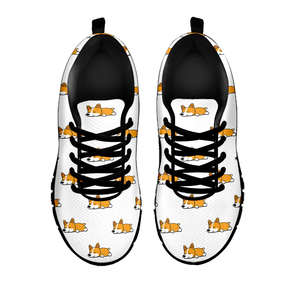 Sleeping Corgi Pattern Print Black Sneakers