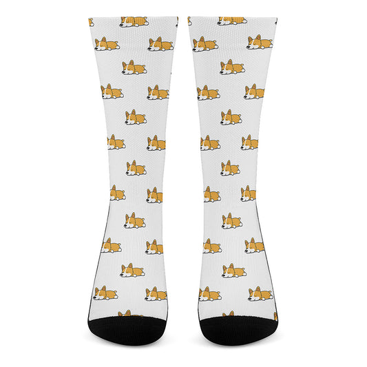 Sleeping Corgi Pattern Print Crew Socks
