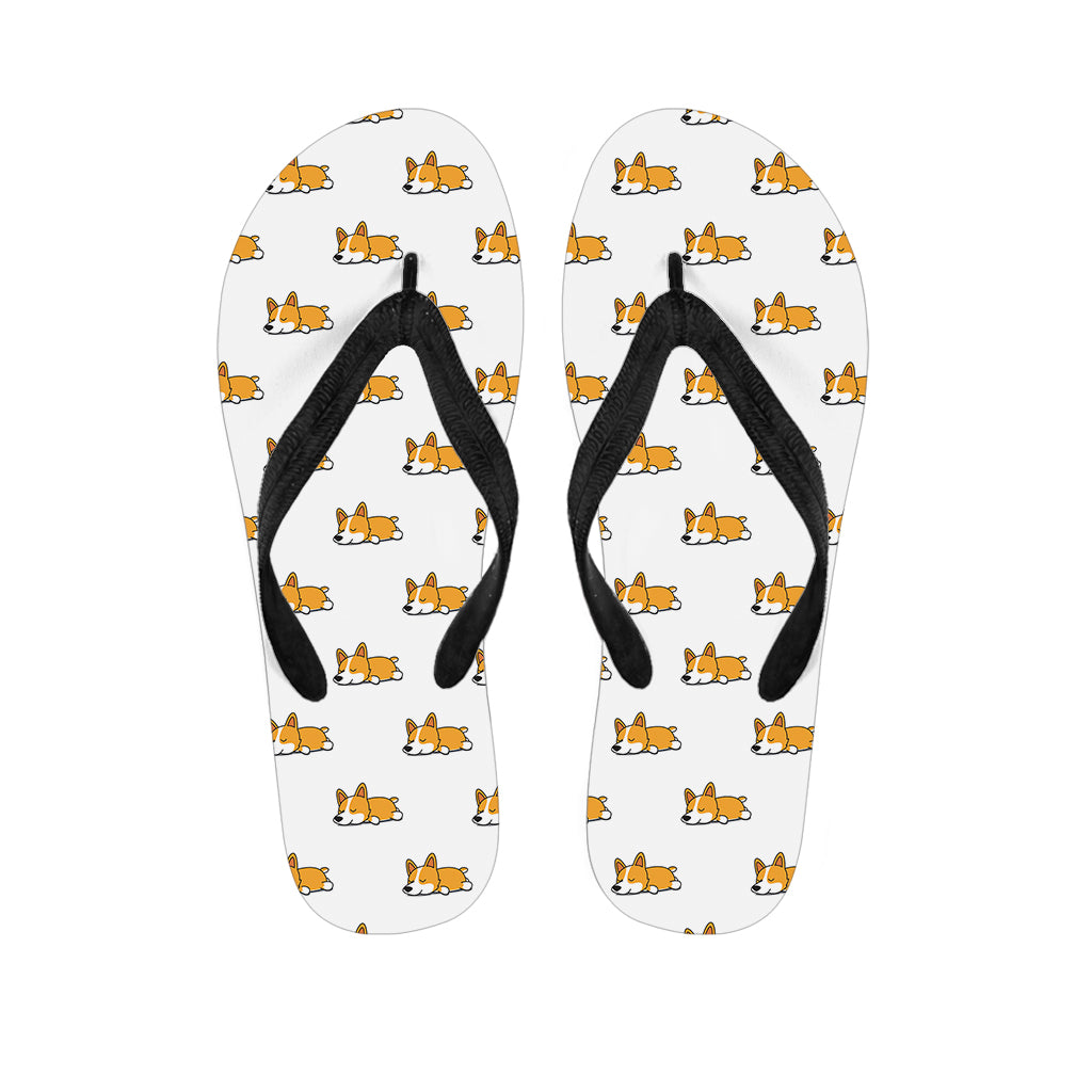 Sleeping Corgi Pattern Print Flip Flops