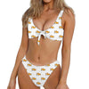 Sleeping Corgi Pattern Print Front Bow Tie Bikini