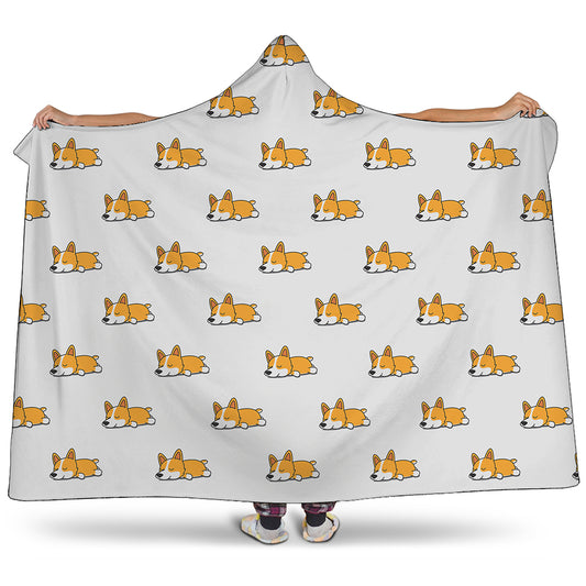 Sleeping Corgi Pattern Print Hooded Blanket