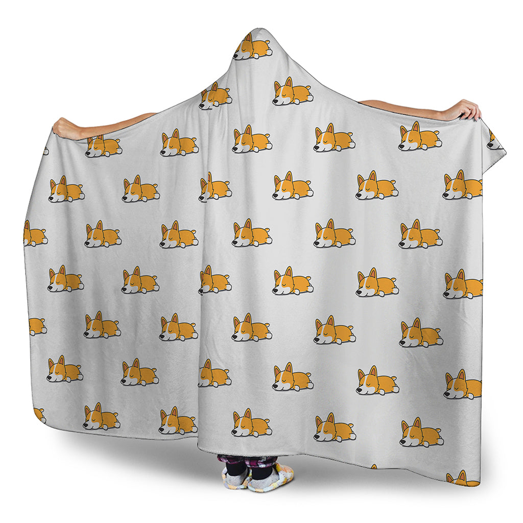 Sleeping Corgi Pattern Print Hooded Blanket