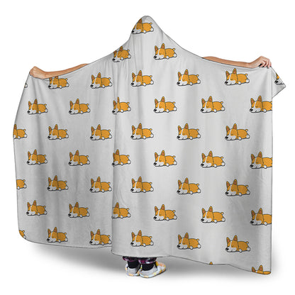 Sleeping Corgi Pattern Print Hooded Blanket