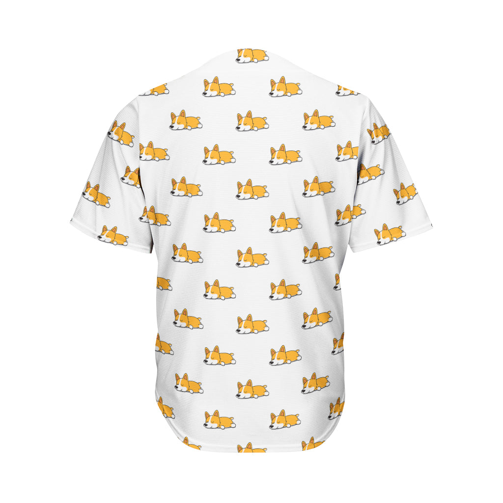 Sleeping Corgi Pattern Print Men's Baseball Jersey