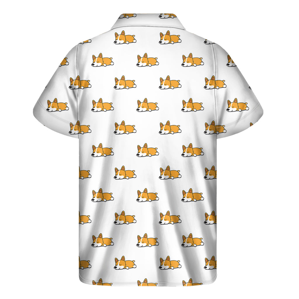 Sleeping Corgi Pattern Print Men's Short Sleeve Shirt