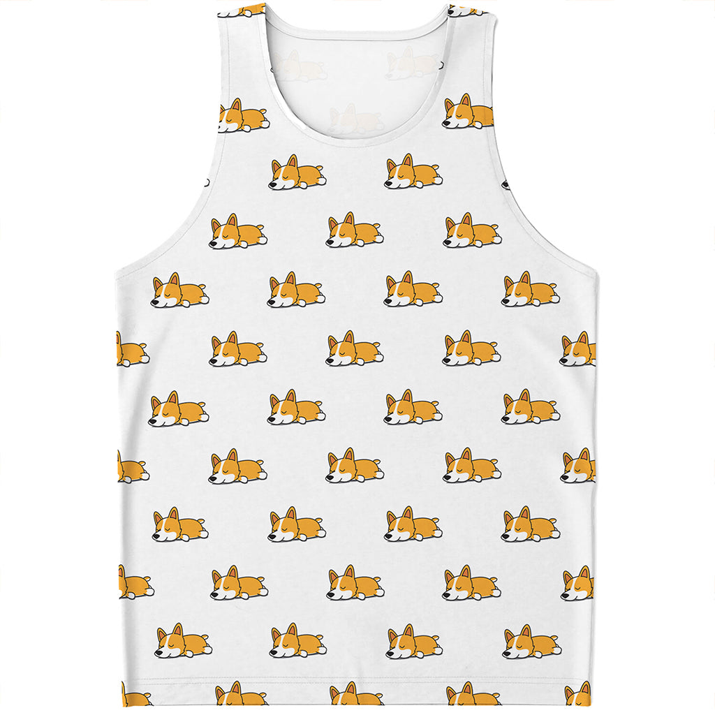 Sleeping Corgi Pattern Print Men's Tank Top