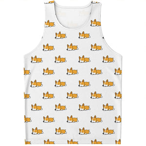 Sleeping Corgi Pattern Print Men's Tank Top