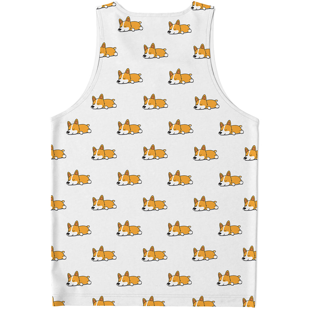 Sleeping Corgi Pattern Print Men's Tank Top