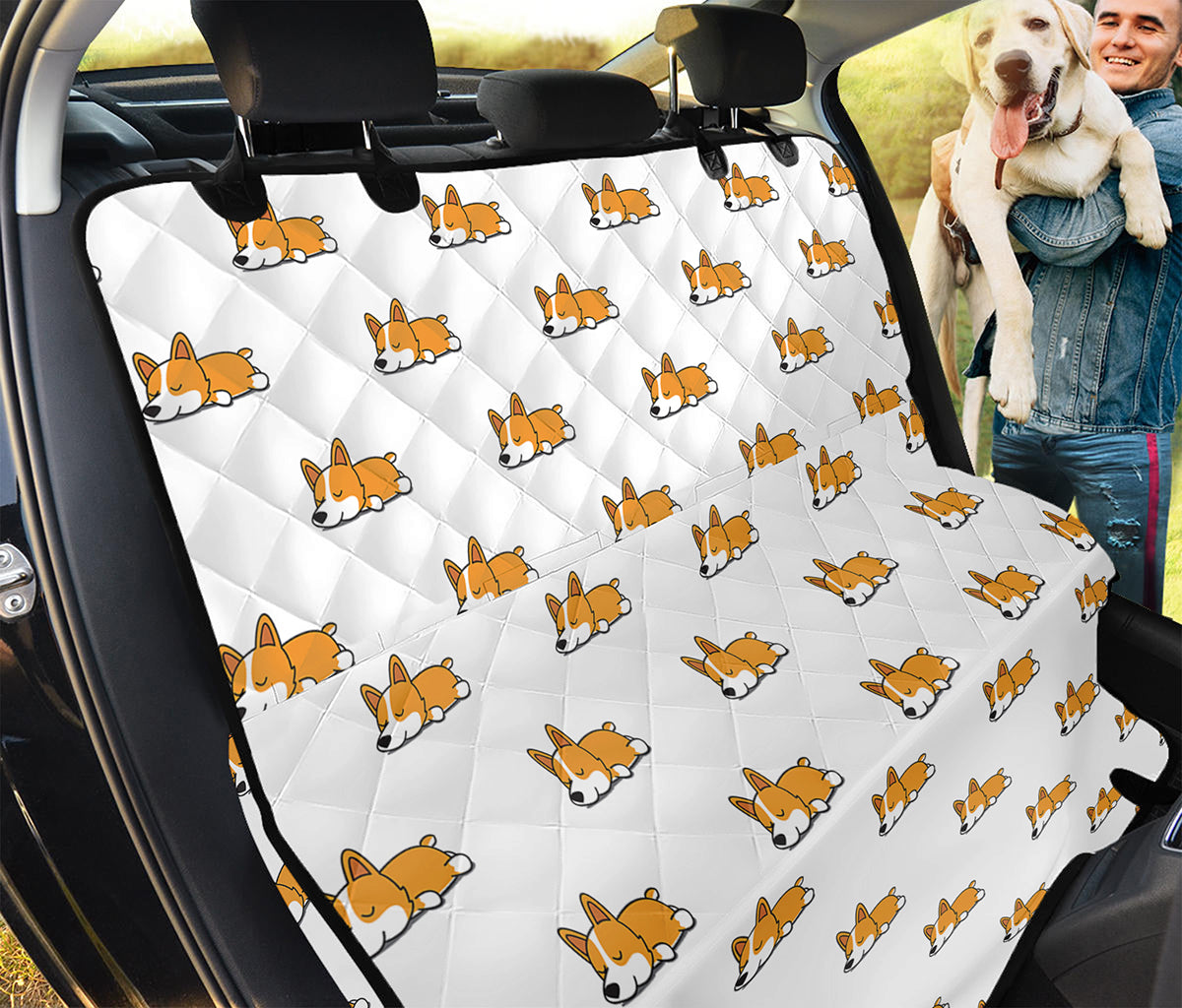 Sleeping Corgi Pattern Print Pet Car Back Seat Cover