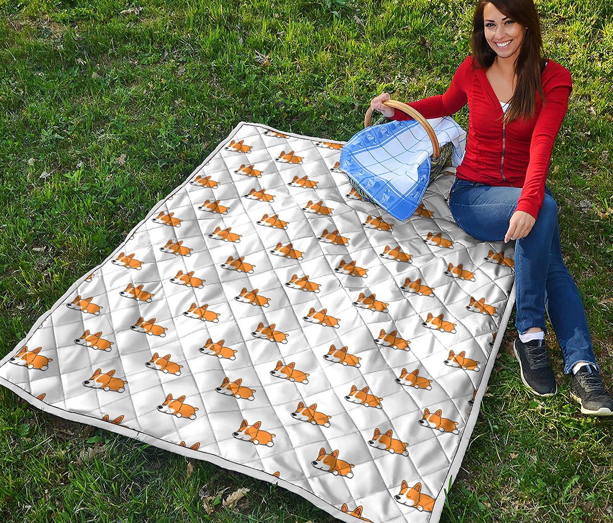 Sleeping Corgi Pattern Print Quilt