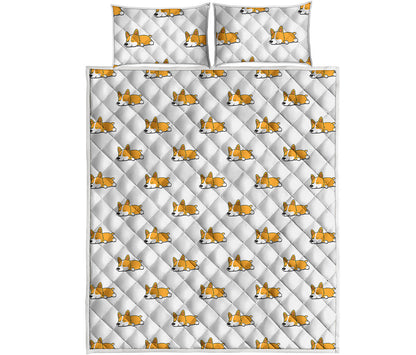 Sleeping Corgi Pattern Print Quilt Bed Set