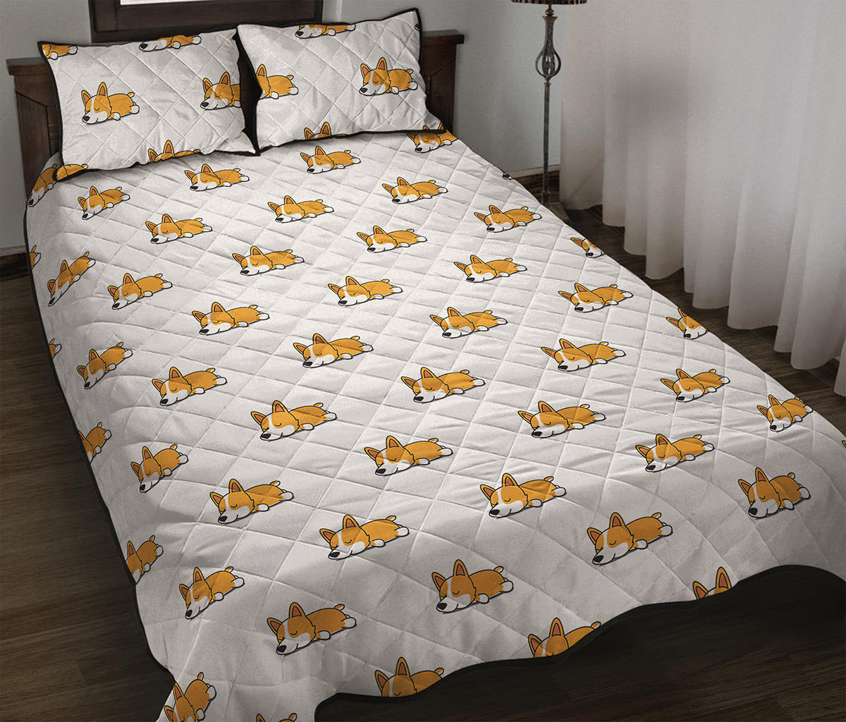 Sleeping Corgi Pattern Print Quilt Bed Set