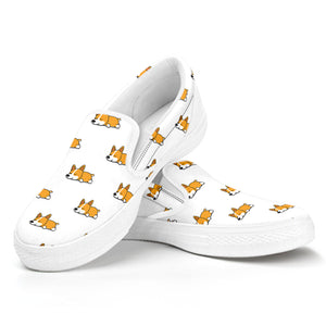 Sleeping Corgi Pattern Print White Slip On Shoes