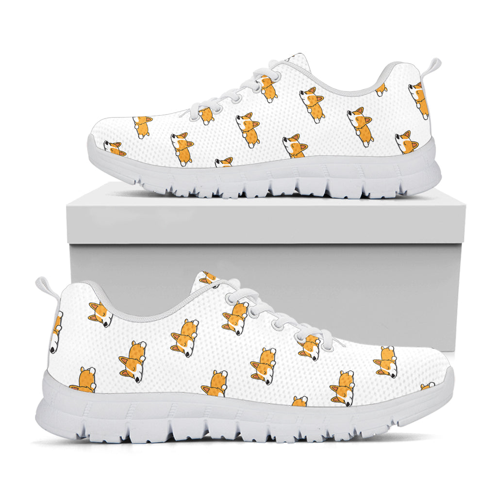 Sleeping Corgi Pattern Print White Sneakers