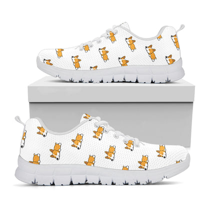 Sleeping Corgi Pattern Print White Sneakers