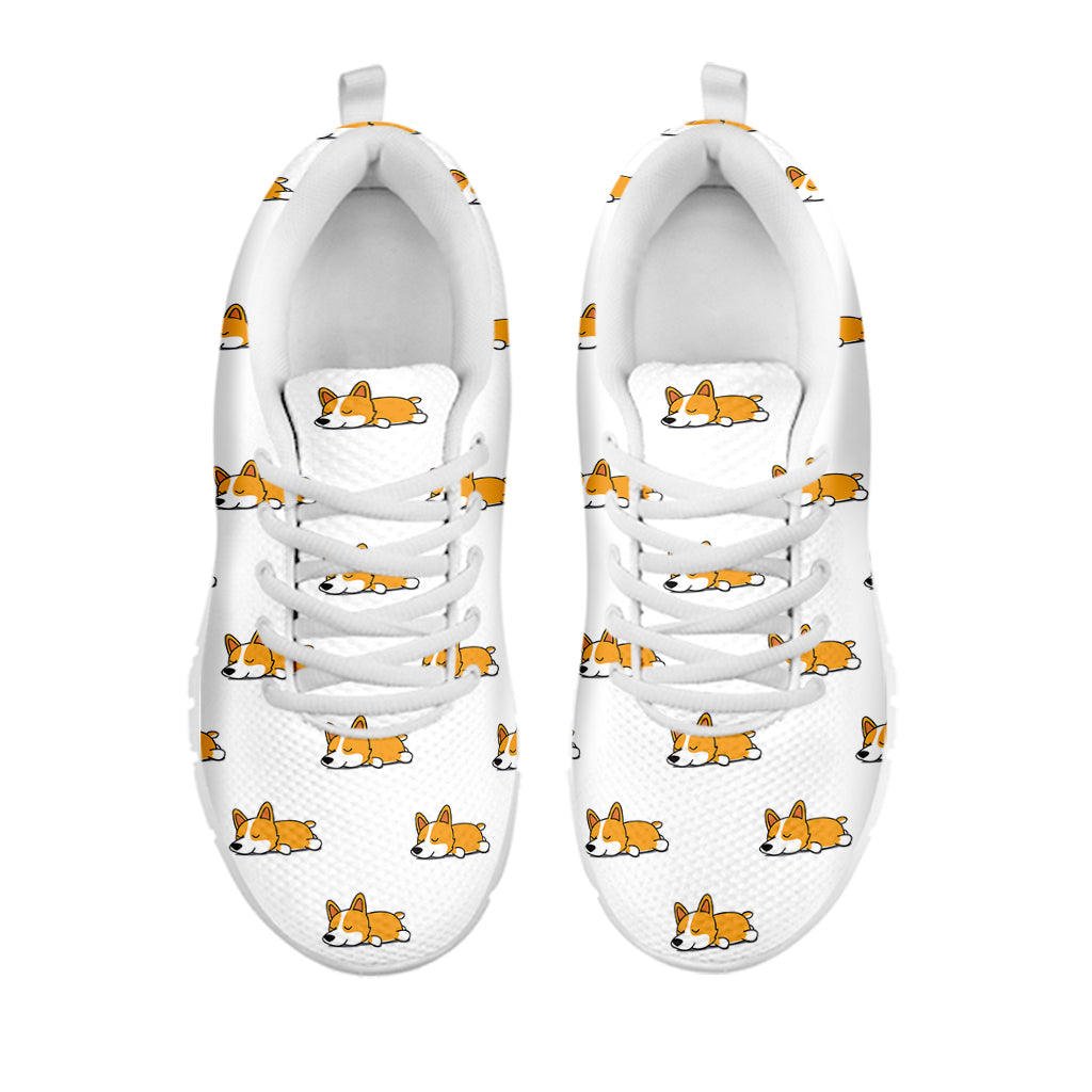 Sleeping Corgi Pattern Print White Sneakers