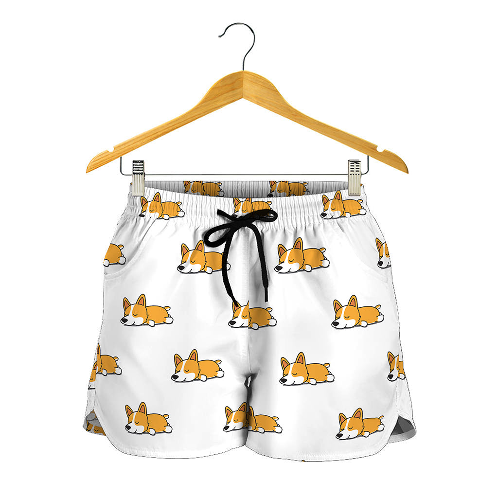 Sleeping Corgi Pattern Print Women's Shorts