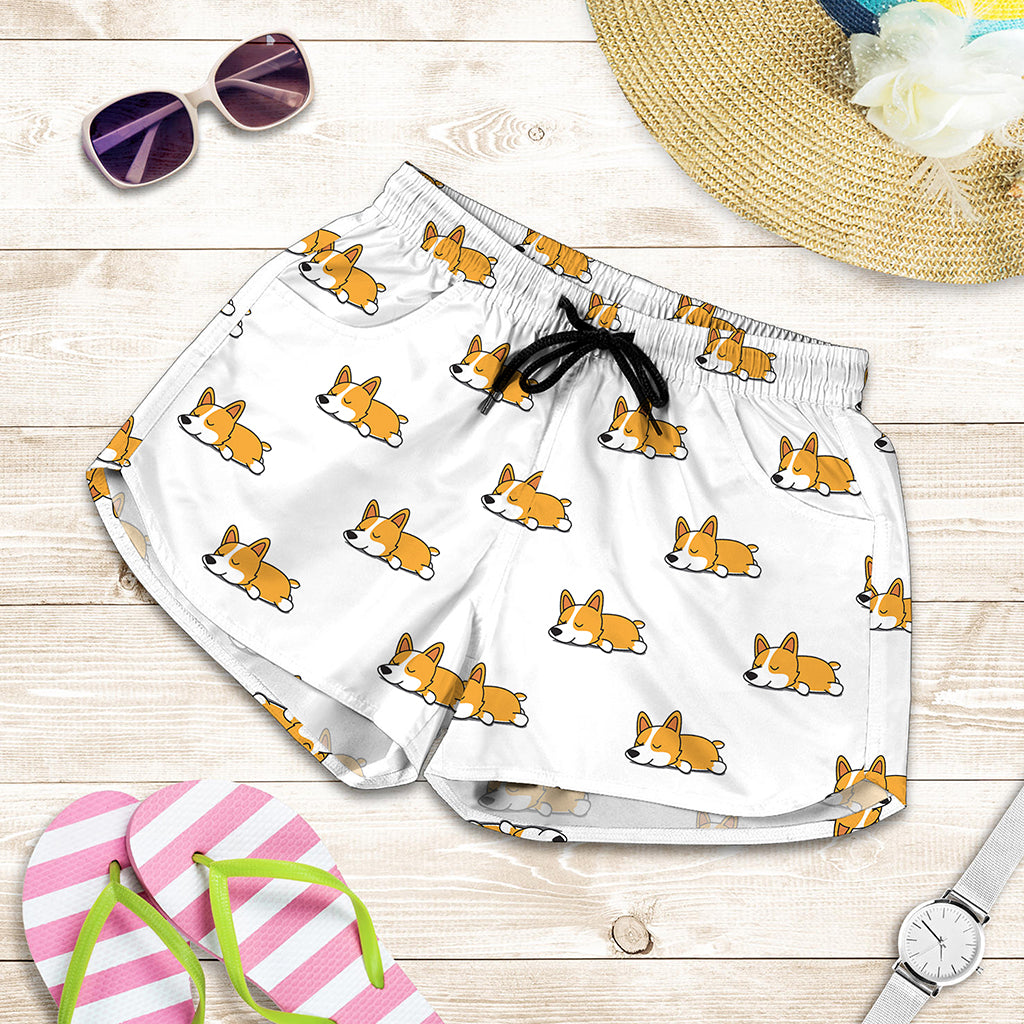 Sleeping Corgi Pattern Print Women's Shorts