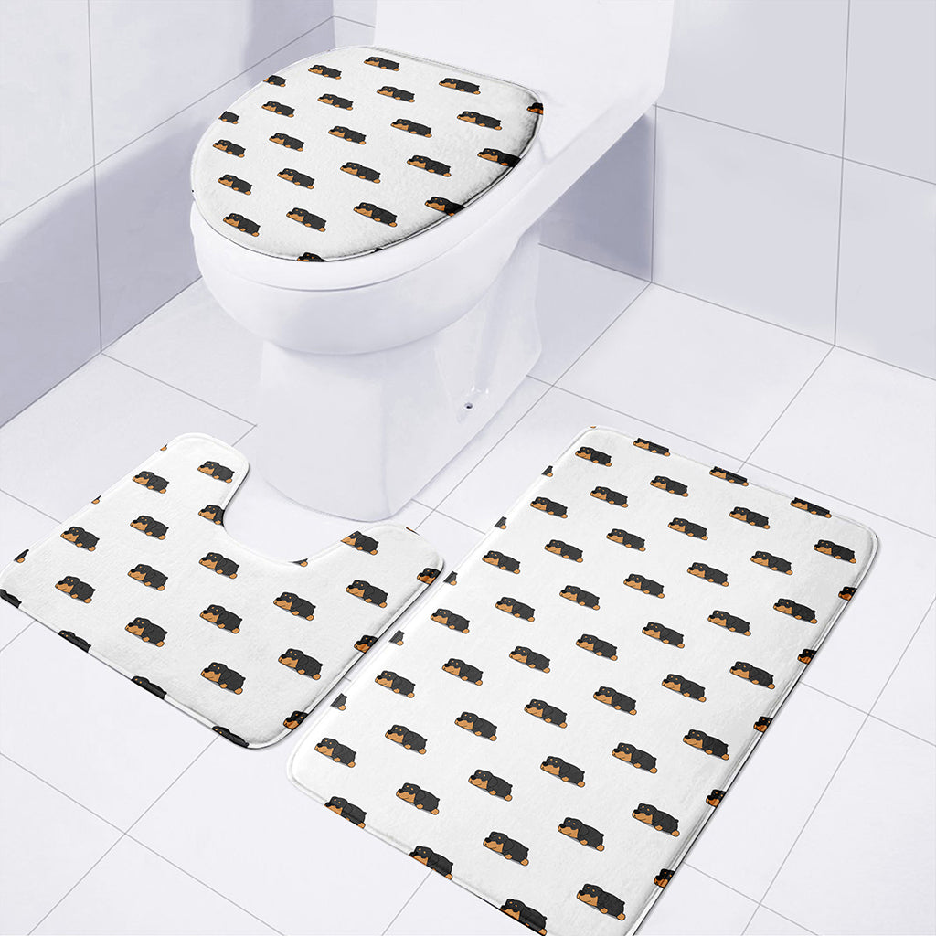 Sleeping Rottweiler Pattern Print 3 Piece Bath Mat Set