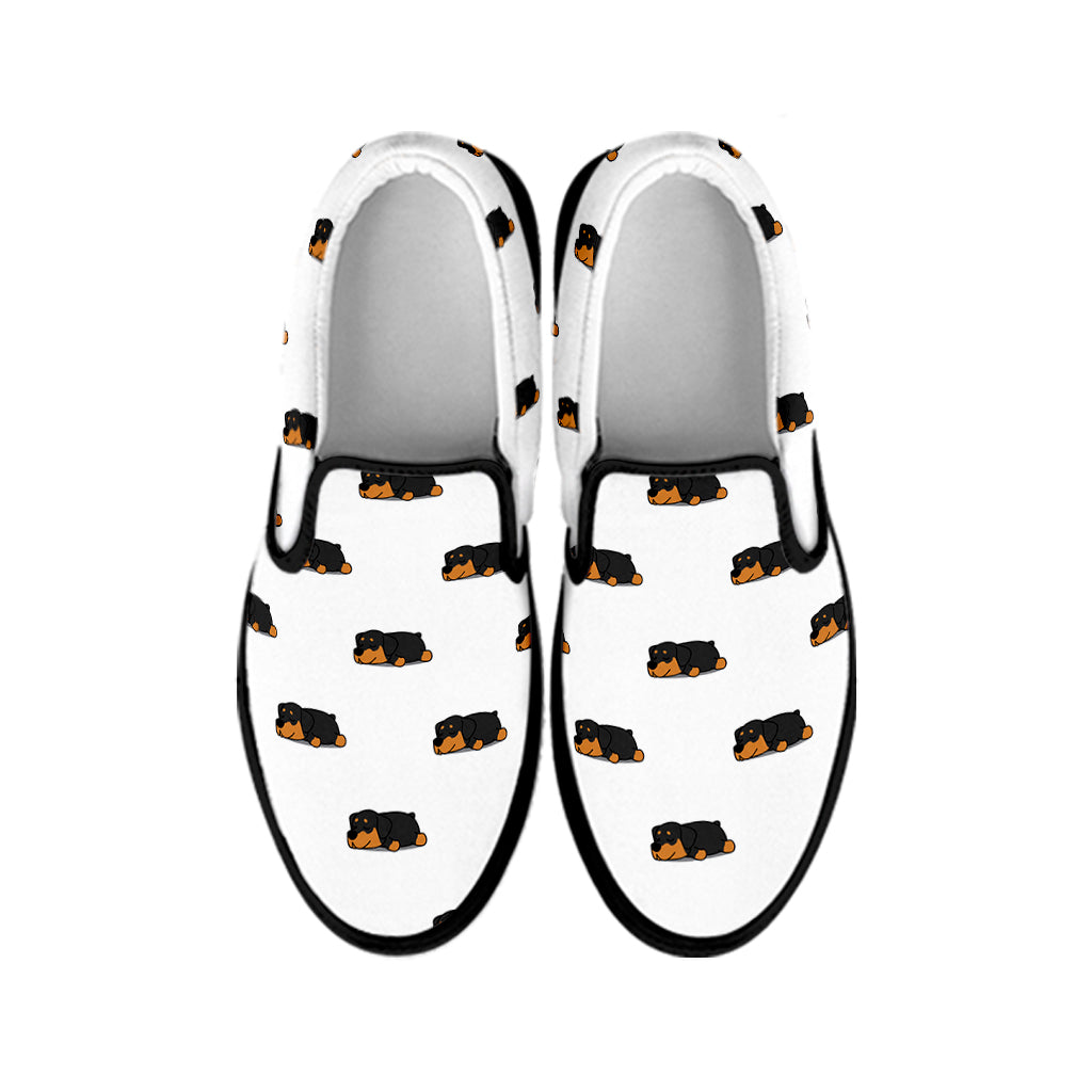Sleeping Rottweiler Pattern Print Black Slip On Shoes