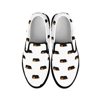 Sleeping Rottweiler Pattern Print Black Slip On Shoes