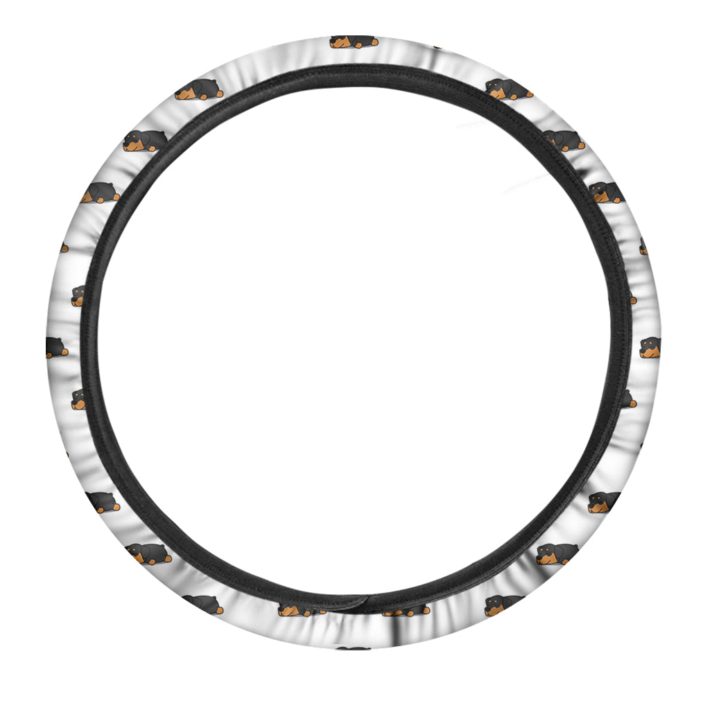 Sleeping Rottweiler Pattern Print Car Steering Wheel Cover