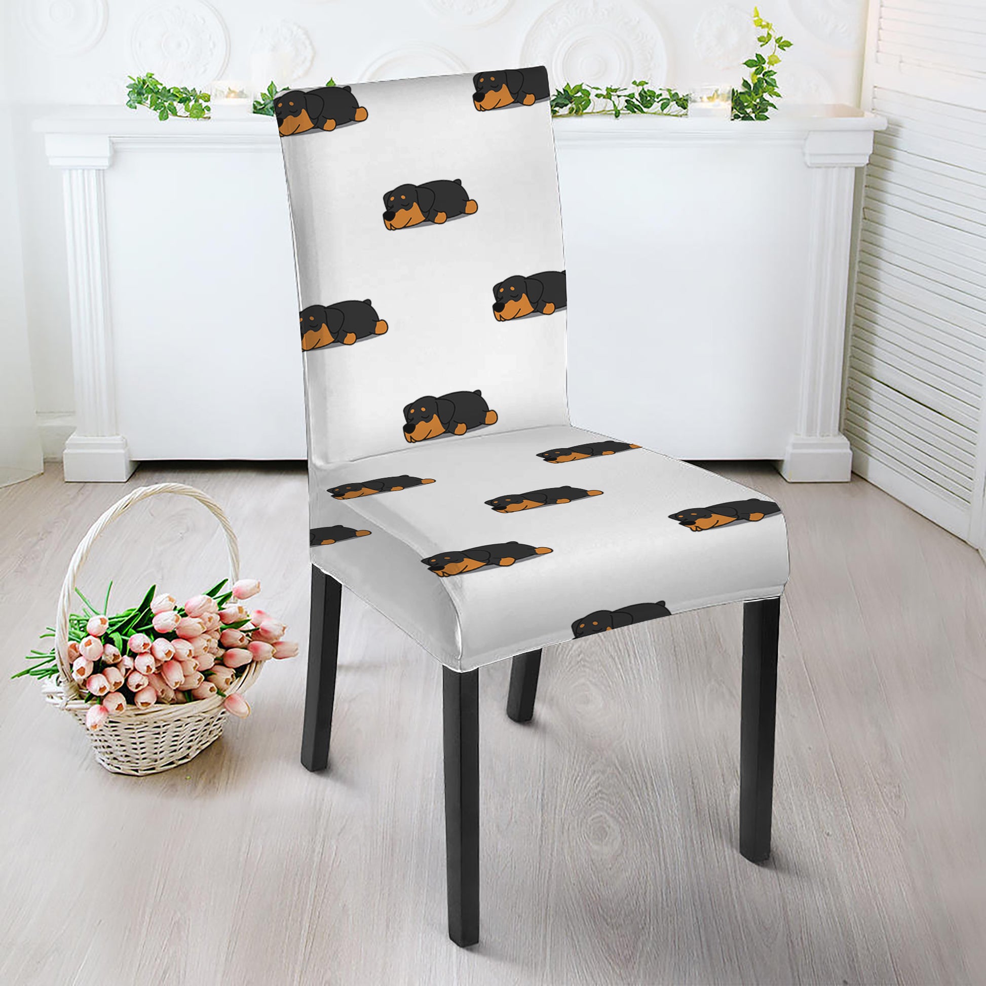 Sleeping Rottweiler Pattern Print Dining Chair Slipcover