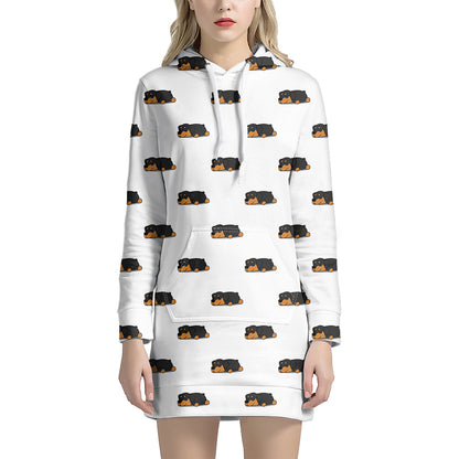 Sleeping Rottweiler Pattern Print Hoodie Dress