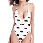 Sleeping Rottweiler Pattern Print One Piece High Cut Swimsuit
