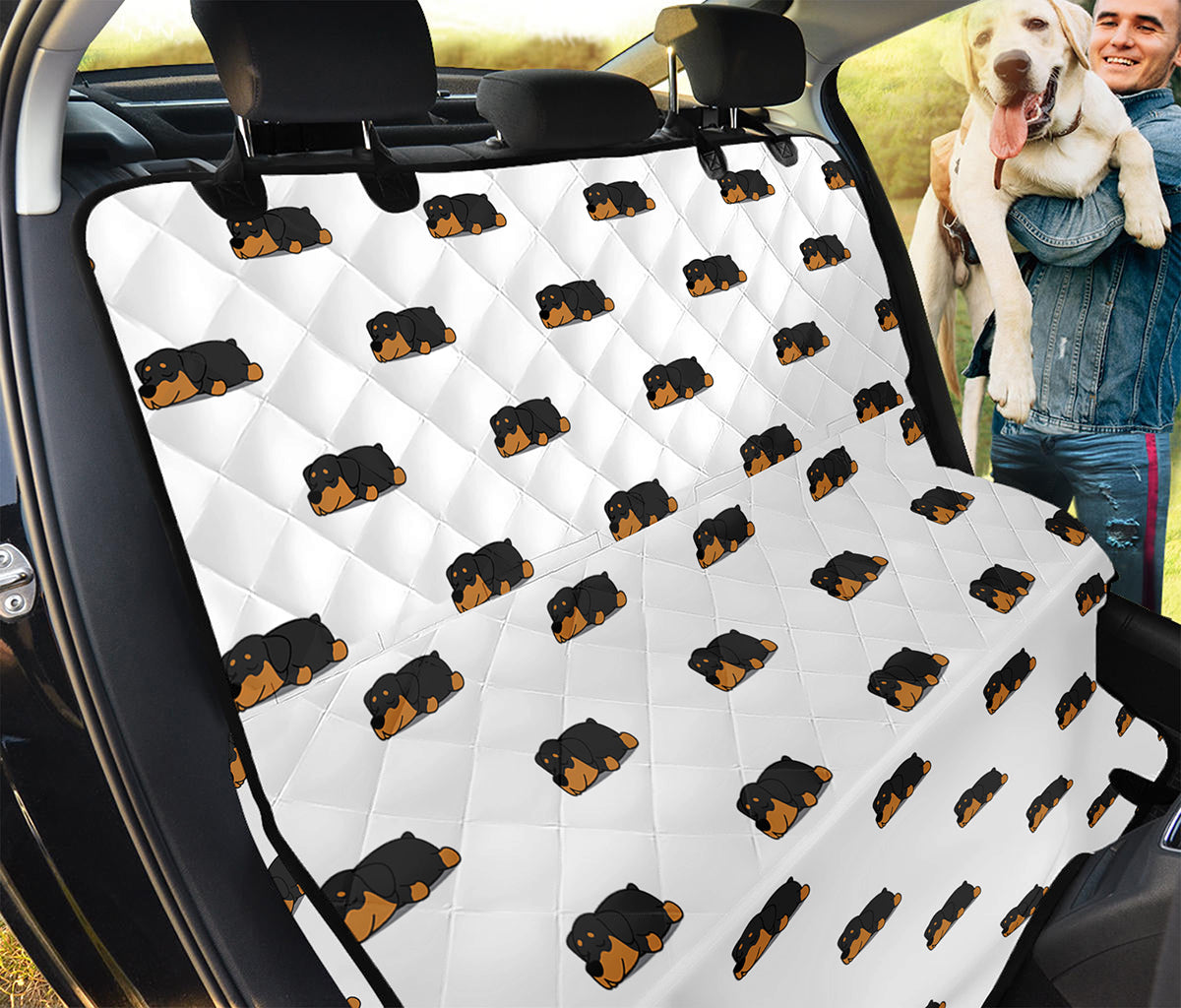 Sleeping Rottweiler Pattern Print Pet Car Back Seat Cover