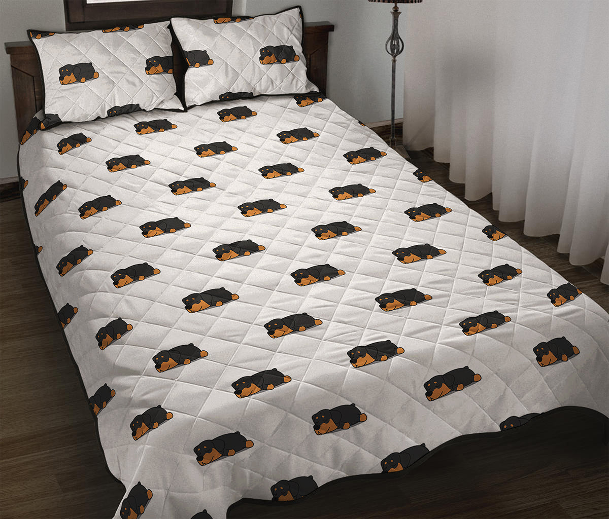 Sleeping Rottweiler Pattern Print Quilt Bed Set