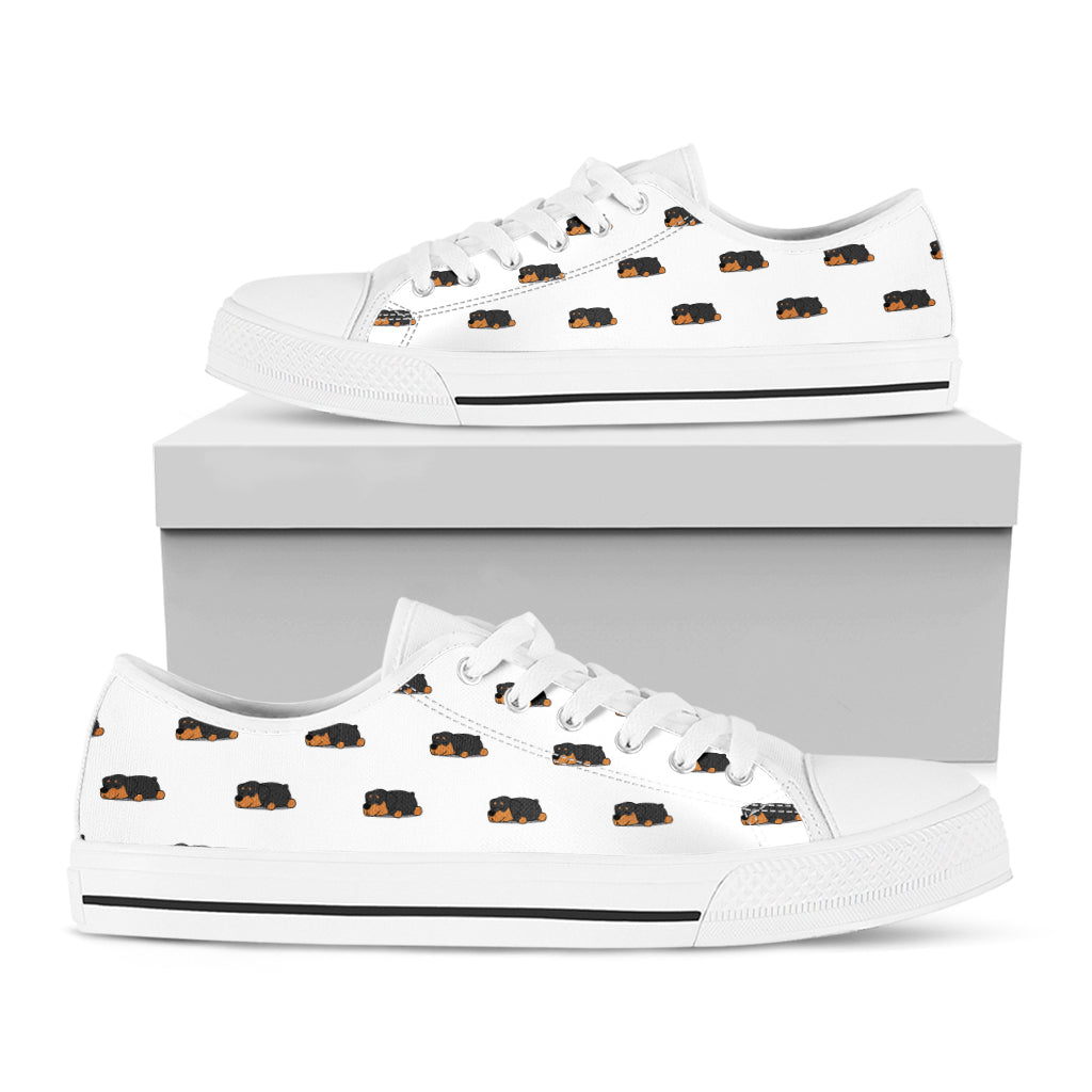 Sleeping Rottweiler Pattern Print White Low Top Shoes
