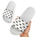 Sleeping Rottweiler Pattern Print White Slide Sandals