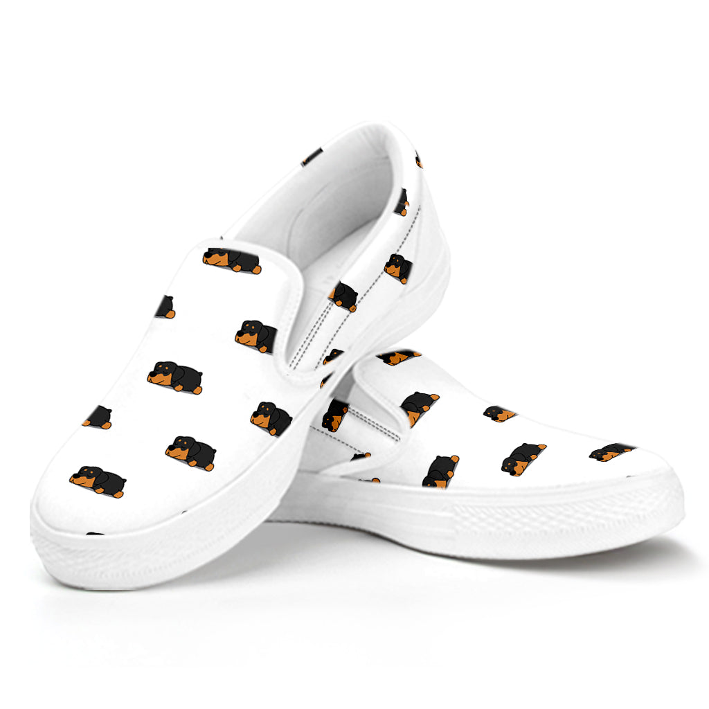 Sleeping Rottweiler Pattern Print White Slip On Shoes