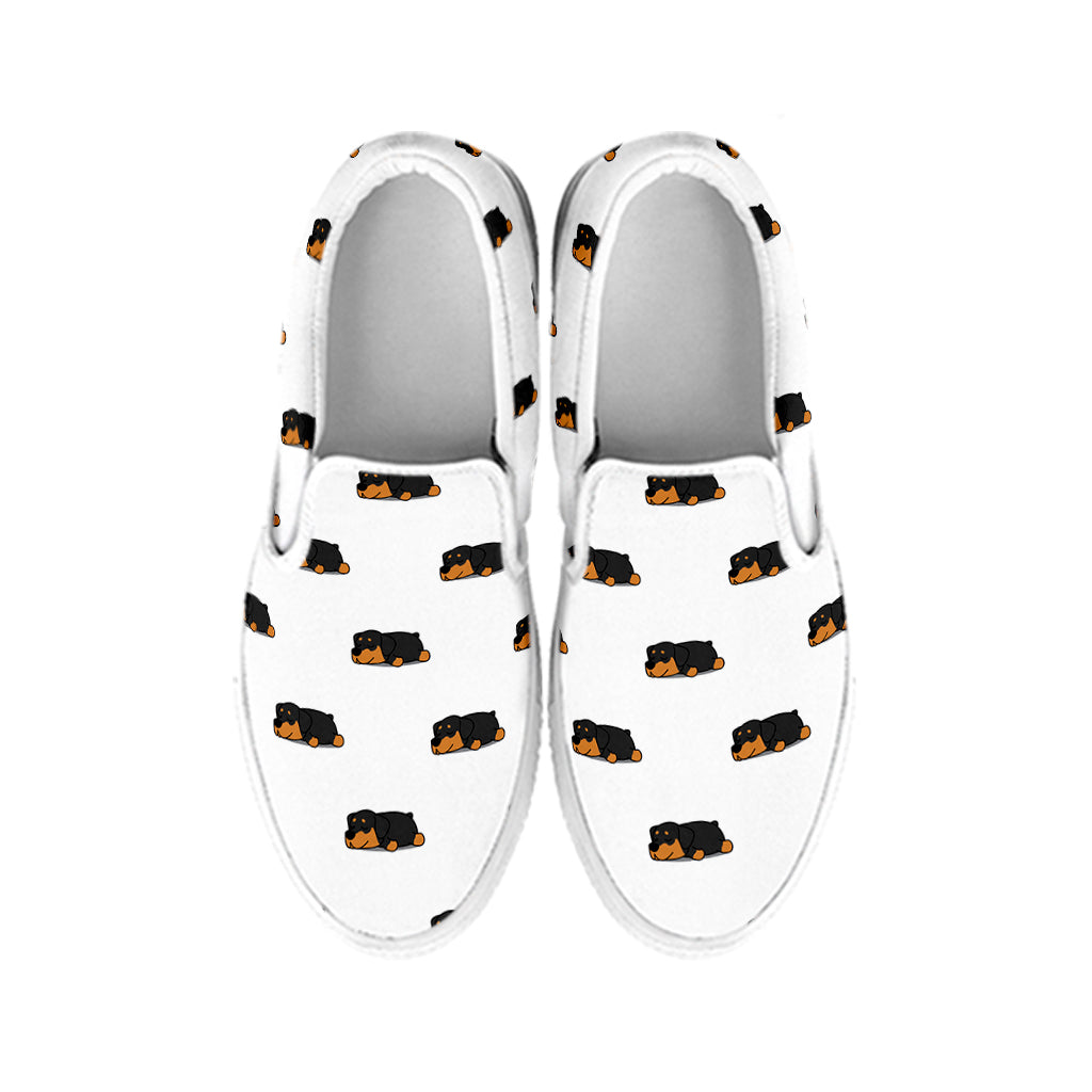 Sleeping Rottweiler Pattern Print White Slip On Shoes