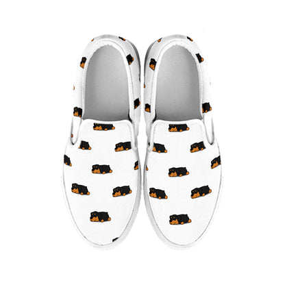 Sleeping Rottweiler Pattern Print White Slip On Shoes