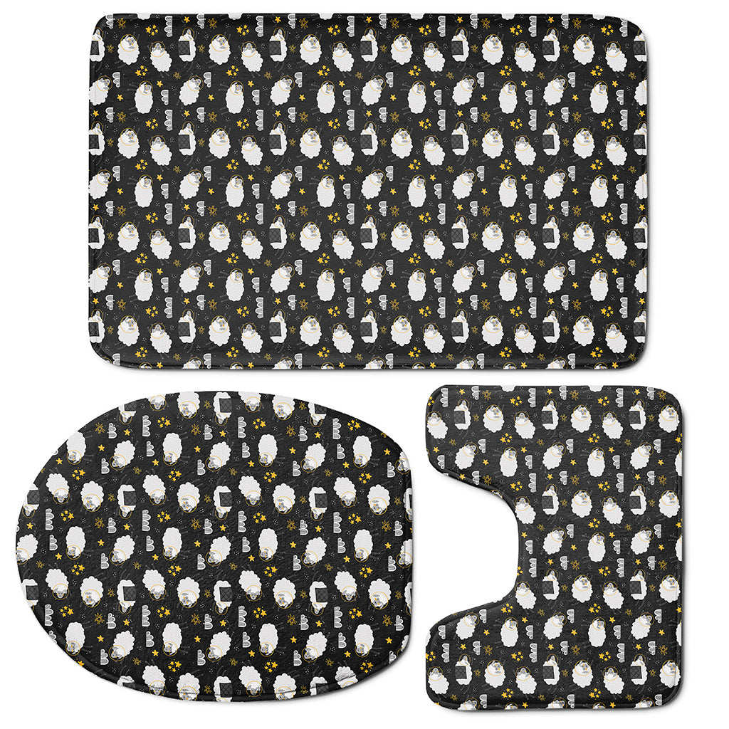 Sleeping Sheep Pattern Print 3 Piece Bath Mat Set