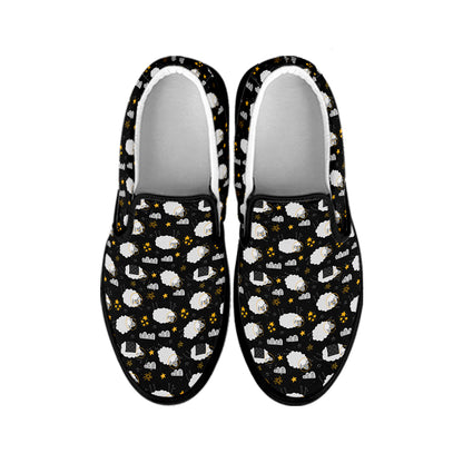 Sleeping Sheep Pattern Print Black Slip On Shoes