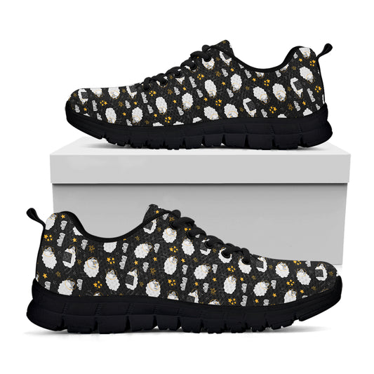 Sleeping Sheep Pattern Print Black Sneakers