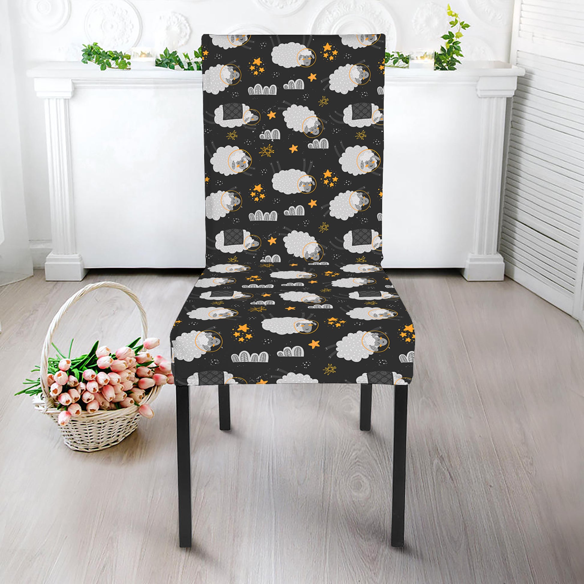 Sleeping Sheep Pattern Print Dining Chair Slipcover