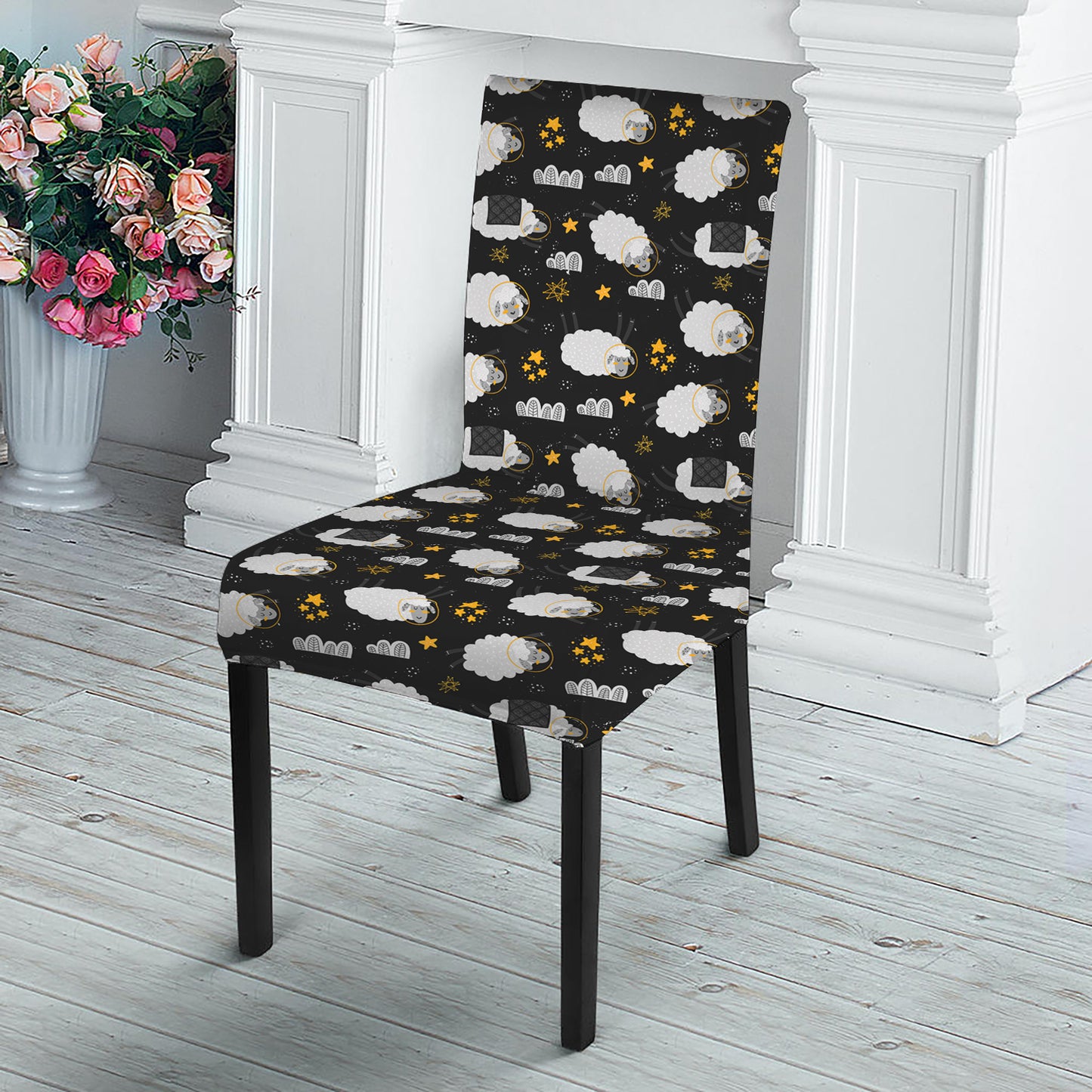 Sleeping Sheep Pattern Print Dining Chair Slipcover