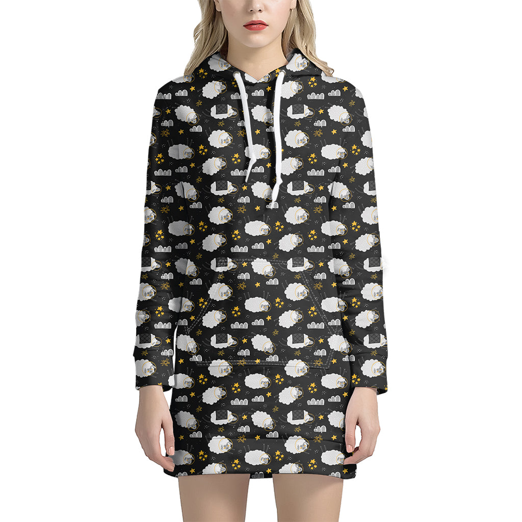 Sleeping Sheep Pattern Print Hoodie Dress