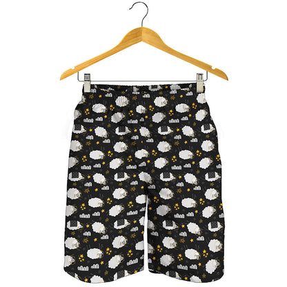 Sleeping Sheep Pattern Print Men's Shorts