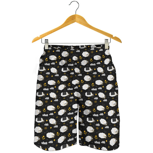 Sleeping Sheep Pattern Print Men's Shorts