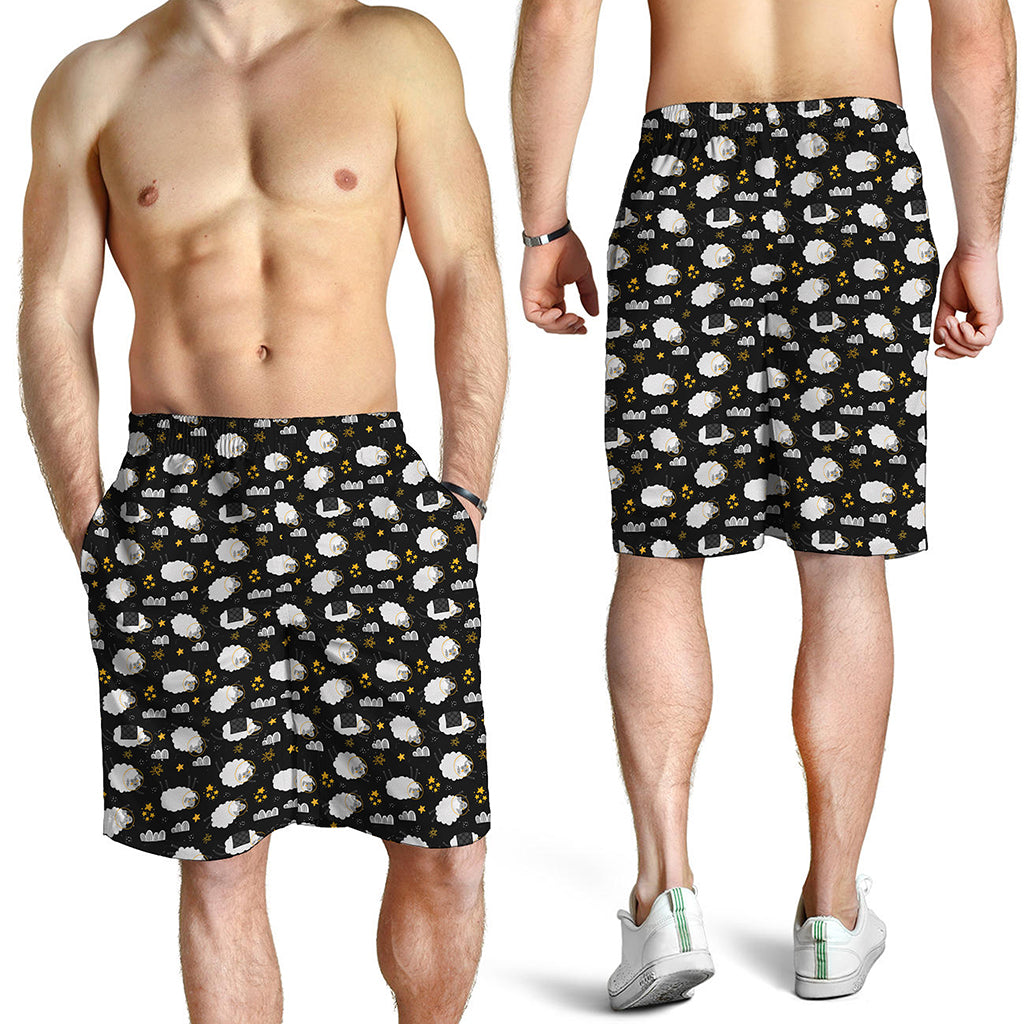 Sleeping Sheep Pattern Print Men's Shorts