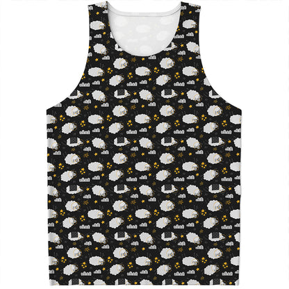 Sleeping Sheep Pattern Print Men's Tank Top