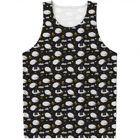Sleeping Sheep Pattern Print Men's Tank Top